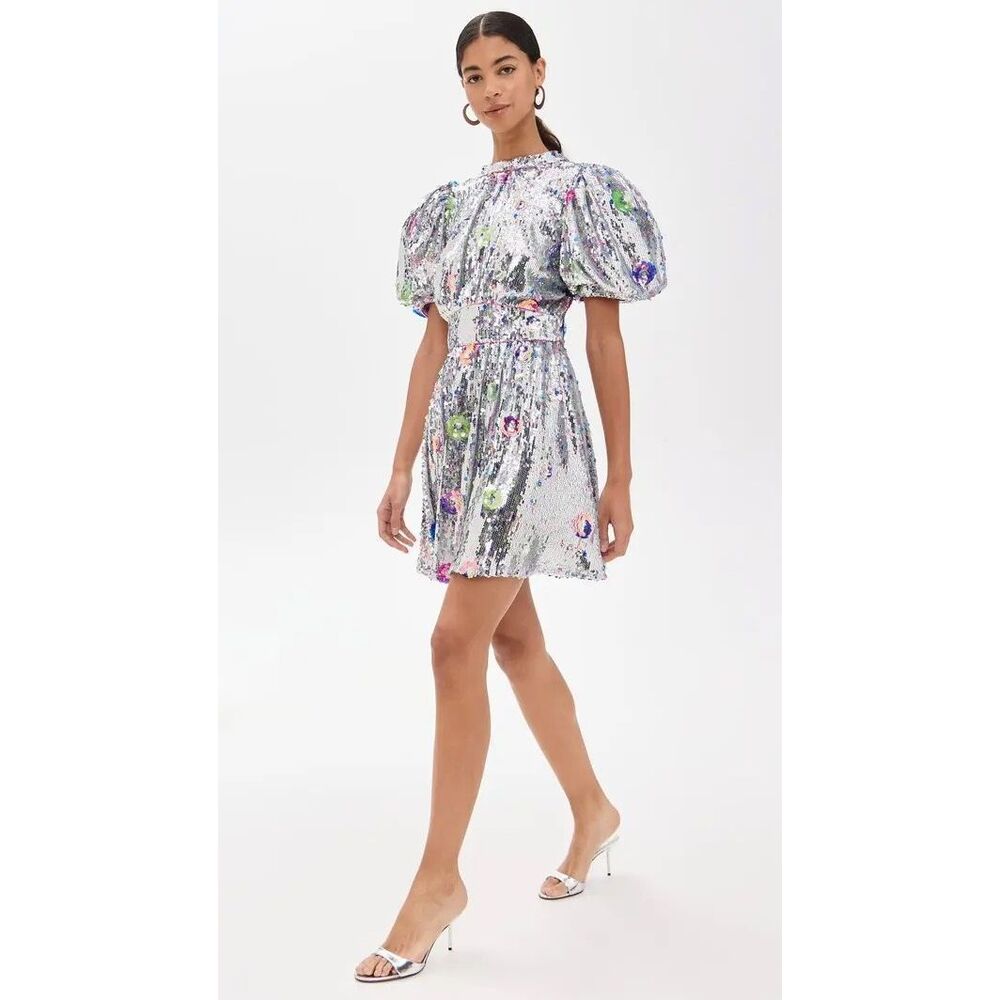 CeliaB Wonderer Sequin Mini Dress in Silver Floral XS